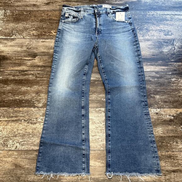 AG Jeans Womens Size 32 Farrah Mid Rise Crop Bootcut Blue Denim Frayed Hem NEW - Picture 2 of 16